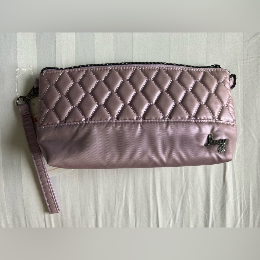 LUG SHIPLAP RFID WRISTLET POUCH METALLIC SUGARPLUM NWT